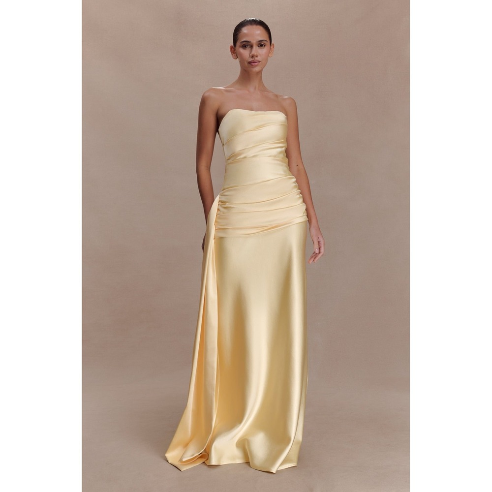 MESHKI Sarah Strapless Maxi Dress Lemon Small New With Tags